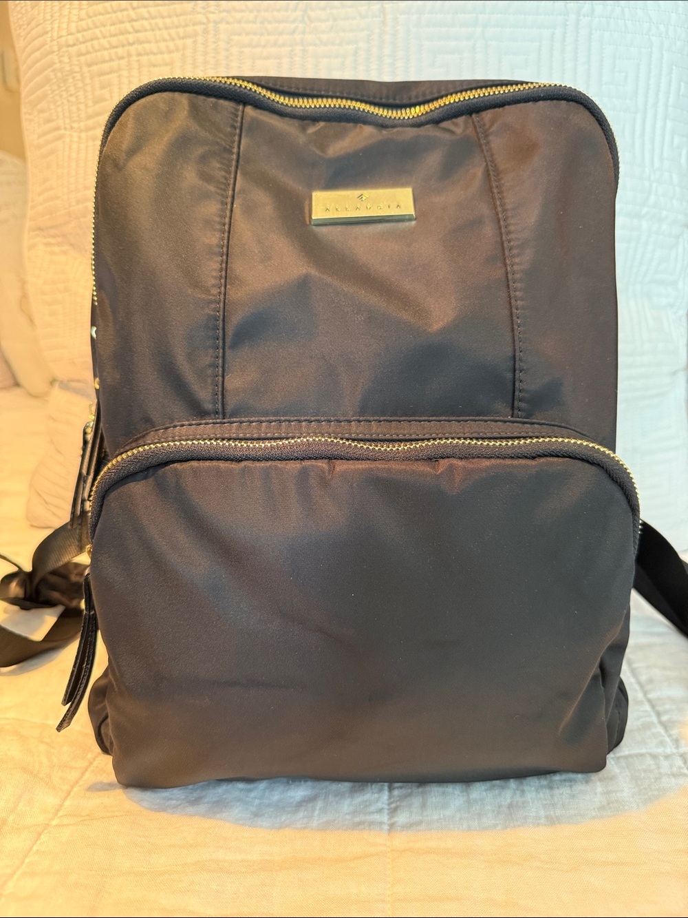 Allancia Black Nylon Backpack with Gold Accent Plaque